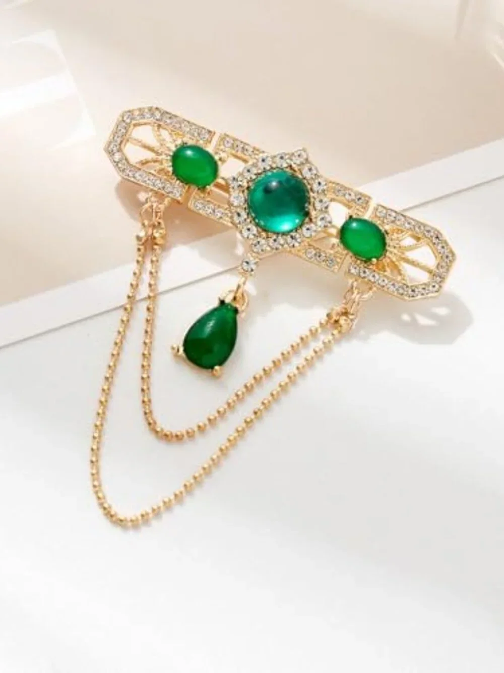 New - Rectangle Teardrop Dangle Chain Tassel Brooch Lapel Pins‎ for Women